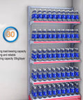 Heavy Duty Double Sided Four Tier Retail Display Rack Space Saving Commercial Shelving Unit For Grocery Stores Built Different With Multiple Steel Levels For Easy Inventory Organization, showcasing water bottles on shelves.