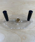 Clear Acrylic Router Base Plate Optimized For Rt0701c And Xtr01z Routers with two black handles and brass center ring.
