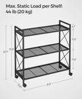 Three Tier Rolling Steel Storage Rack With Mesh Shelves Smooth Wheels Heavy Duty Entryway Organizer dimensions and details