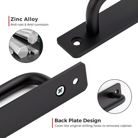 Close-up of Zinc Alloy 2 Pack Black Barn Door Handles With Plate For Sliding Closet Doors, highlighting rust resistance and grip.