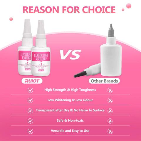 Comparison of Bracelet Glue For Elastic String Keeps Knots Tied Right And Prevents White Residue with other brands, highlighting benefits.