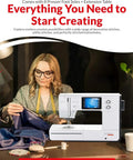 Heavy Duty Computerized Sewing Machine With Sharp LCD Screen Quilting Kit Extension Table And Bonus Bundle used by a crafter sewing blue fabric.