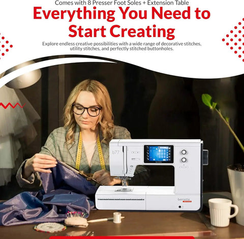 Heavy Duty Computerized Sewing Machine With Sharp LCD Screen Quilting Kit Extension Table And Bonus Bundle used by a crafter sewing blue fabric.