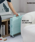 Person storing Folding Utility Cart With Lid Portable Rolling Handcart Collapsible Shopping Trolley On Four Swivel Wheels in narrow space