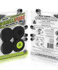 Straight Up Solid Non Slip Furniture Pads 2 Inch Round Black Heavy Duty Grippers Set Of 8 in packaging with instructions visible.