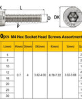 Top Shelf M4 Hex Socket Screw Assortment Kit With 490 Metric Sizes From Six To Thirty Millimeters, showcasing various screw sizes and dimensions.