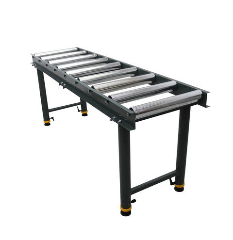Intsuprmai 9 Roll Adjustable Conveyor Stand Table, heavy duty roller station with chrome rollers for workshop use.