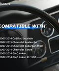 Interior view of vehicle dashboard showing compatibility list for Complete Four Piece Abs Wheel Speed Sensor Kit Front And Rear Built Dope For A No Sweat Swap Fits Gmc Yukon Chevrolet Tahoe Suburban Cadillac Escalade 2007 To 2014.