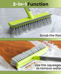 2 In 1 Floor Scrub Brush With Stiff Bristles And Integrated Squeegee, Long 57 Inch Handle For Deep Cleaning Concrete, Patio