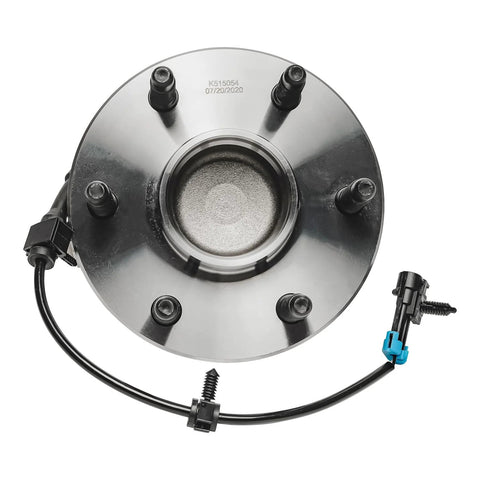Top view of RWD Front Wheel Bearing Hub Assembly With ABS For 99-06 Chevy Silverado Sierra 1500, 6 lug, showing ABS sensor wire.