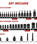 Beast Of A 71-Piece Hex And Torx Socket Set with quarter, three-eighths, half-inch drives, metric SAE hex, Torx E-Torx sockets.
