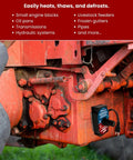 Magnetic Engine Block And Oil Pan Heater With Built In Thermostat 200 Watt attached to tractor engine for freeze protection.