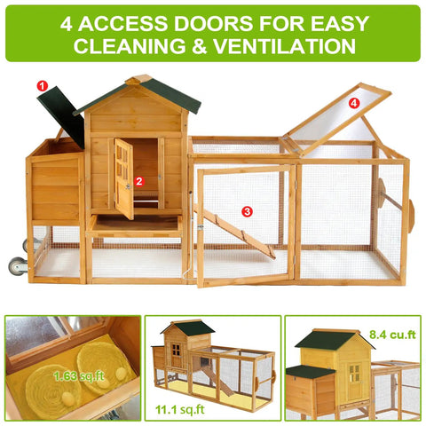 Backyard Chicken Coop On Wheels For 1 To 2 Chickens With Nesting Box Weatherproof Wooden Hen House with open access doors