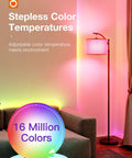 RGB Floor Lamp For Living Room with App Control, adjustable height from 60 to 73 inches, in dimmable color changing lighting setup.