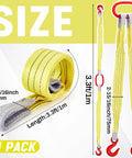 Heavy Duty 2 Piece Web Sling Set With Two Leg Bridle Straps And Twist Eye Lift Hooks, Yellow, displayed with dimensions