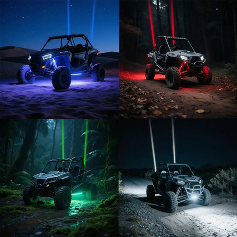 UTVs with Whipless Led Whip Lights Kit With Rocker Switch Dual Control And Adjustable Mounts in multi-color settings