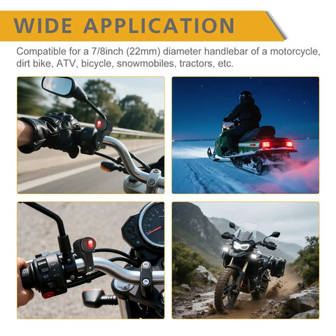 Light Bar Wiring Harness Kit With Handlebar Switch for 12V LED Bars and Fog Lights, universal fit on various vehicles shown in use
