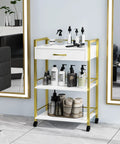 Salon Trolley Cart With Wheels For Estheticians, Mobile Beauty Cart With 1 Drawer And 2 Trays, Pro Grade Spa Storage Organizer.