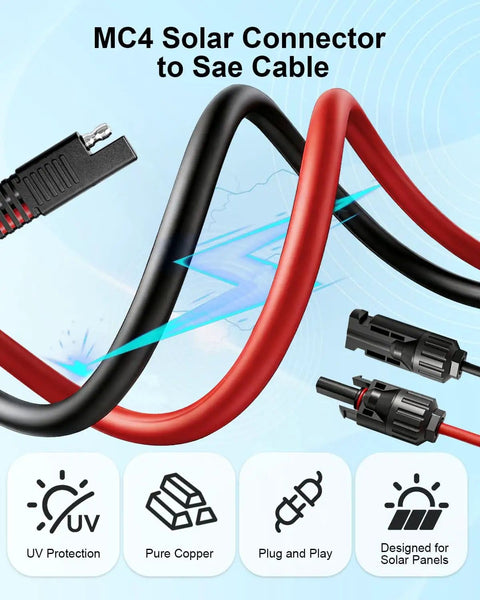 Solar Panel Connector To SAE Adapter Cable 1FT 10AWG With Fuse And Polarity Reversal For RV Solar Charger Kit image
