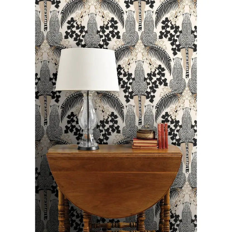 Snag This Killer Big Cat Print PVC Free Wallpaper Featuring A Premium Matte Linen Texture Durable Wallcovering Designed To Level Up Your Interior Design Game Today with a lamp and table.
