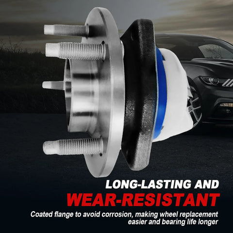 Side view of Pair 513121 Front Wheel Bearing Hub Assembly For GM Vehicles, 5 Lug, ABS, against a car background.