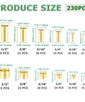 Brass compression sleeves and ferrule inserts set, 6 sizes (1/8–1/2 in), 230 pcs for air, water, fuel lines