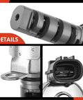 Close-up of Easy Install VVT Solenoid For Toyota 1ZZFE Engine, silver finish, metal housing, 2-pin plug, for 2000-2008 models.