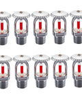 Score These Durable 10 Piece Fire Sprinkler Heads With Quick 155 Degree Activation And Reliable Half Inch Threading For Rock Solid Upright Water Spray Coverage Across Homes Workshops And Commercial Spaces, displaying chrome sprinklers.