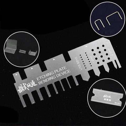 Pro Grade Model Tools Kit For Car Model Building And Metal Bending, stainless steel etching plate with bending device details shown