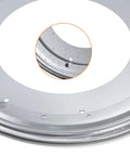 Close-up of Heavy Duty Lazy Susan Bearing 8 Inch Turntable Hardware 400 Pound Capacity Zinc Plated showing pre-drilled holes.