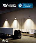 Warehouse with installed 20 Pack 120W LED Wall Pack Outdoor Dusk To Dawn Photocell Sensor lighting illuminating exterior