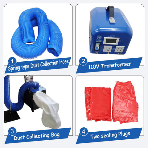 Heavy Duty Industrial Air Duct Dust Busting Cleaner For Commercial Central HVAC Systems With 4000 Cubic Meters Per Hour Suction 16.4 Ft Duct Length And 4.9 To 9.8 Ft Ceiling Height Built For Warehouses And Workshops, spring hose and 110V transformer set