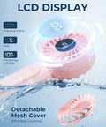 Handheld Portable Fan With 4000mAh USB Rechargeable Battery with LCD display showing charge, power, and speed details