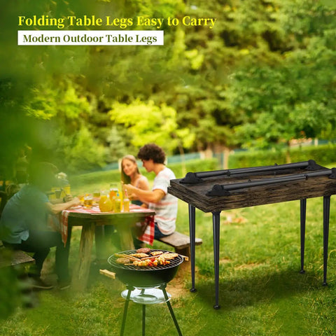 3 In 1 Metal Folding Table Legs With Adjustable Floor Protectors For Round Or Square Tables next to an outdoor picnic