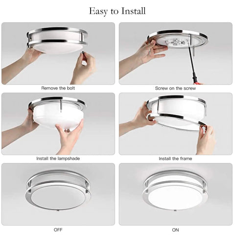 Installation steps for 12 Inch LED Ceiling Light Fixture Dimmable 20W Flush Mount With Three Color Temperatures 3000K 4000K 5000K Black ETL Listed