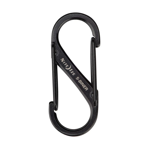 Dual Gate Stainless Steel S Biner Carabiner Set For Keys And Gear Clips To Your Backpack Belt Loop Or Pocket Heavy Duty Black Finish Size One Includes Two Carabiners, showing a single black S-biner