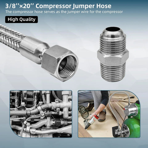 Built Tough 3/8 NPT Male Stainless Steel Compressor Jumper Hose, 20 Ft, 450 PSI, SUS304 High Temp with swivel connectors
