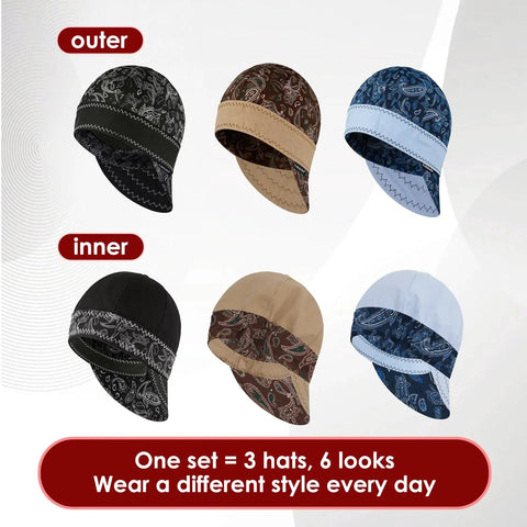 Reversible Cotton Welding Cap For Men And Women, Flame Resistant Welder Hat, Set Of 3, Multicolor Paisley Pattern showing 6 styles