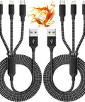 All In One 3 Port USB Charging Cable Kit For Type C Micro USB And Lightning Devices 4 Foot Multi Charger black cables