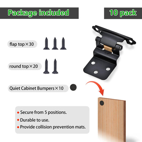 Tough Ten Pack Matte Black Self Closing Cabinet Hinges For Kitchen Cabinets Zero Hassle Smooth Swing Auto Close Spring Load Heavy Duty Steel Build Slick Three Eighth Inch Offset Mount Quick Install Rock Solid Gear