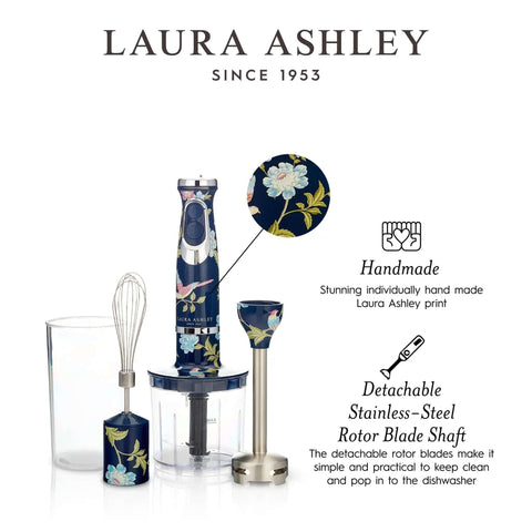 Top Shelf Handheld Immersion Blender Offering Two Variable Speed Options For Heavy Duty Blending And Fast Chopping Slick Electric Hand Mixer Kitchen Workhorse Elite with floral design and whisk.