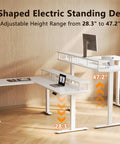 Electric L-Shaped Standing Desk With Monitor Stand And Built In Power Outlets 59 Inch Height Adjustable Sit Stand Desk For Home Office