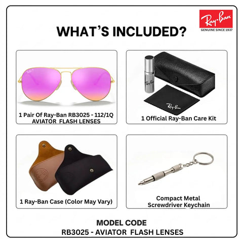 RB3025 Pilot Shape Polarized Sunglasses For Men And Women With Cyclamen Flash Lens; includes eyewear kit and case.