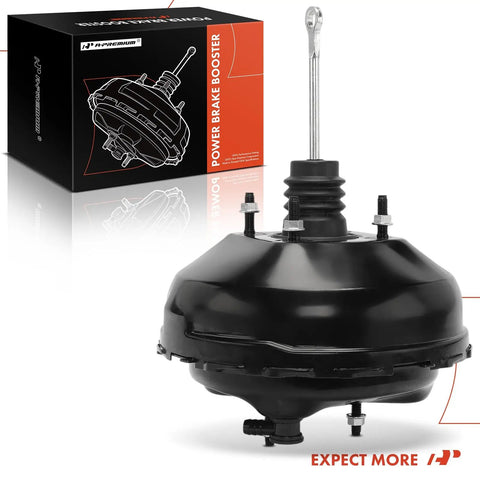 Heavy Duty Premium Grade Straight Up Solid Vacuum Brake Booster Dang Good Replacement Quick Swap For Chevies And Gmc Suburbans Blazers And Tahoes Perfect Fit Guaranteed, black steel construction, side view.