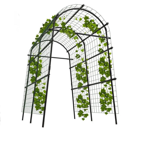 7.5 Foot Metal Garden Arch Trellis Arbor With Netting, Adjustable Width Pergola for Climbing Plants and Flowers