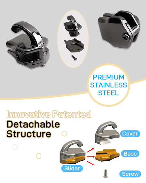 Beefy Zipper Pull Replacement Kit with Fixing Tools for Jackets Luggage Bags Tents and Outdoor Gear Durable Stainless Steel Zipper Slider Repair Solution Black Size 5, displaying slider parts and tools.