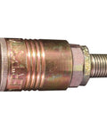 Top Shelf Solid Brass Pneumatic Quick Connect Coupler One Quarter Mnpt P Style Fitting. Close-up view showing threaded connector details.
