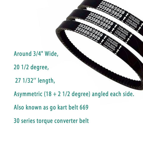 Go Kart Drive Belt 203589 Fits Coleman KT196 CK196T Manco 5959 Comet 203589 30 Series Torque Converter Asymmetrical Belt