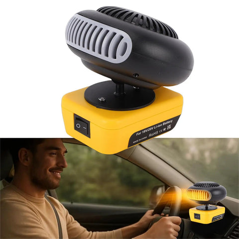 Hassle Free Portable Battery Space Heater Featuring Dual Usb Ports And 360 Degree Swivel delivering warmth in a vehicle.