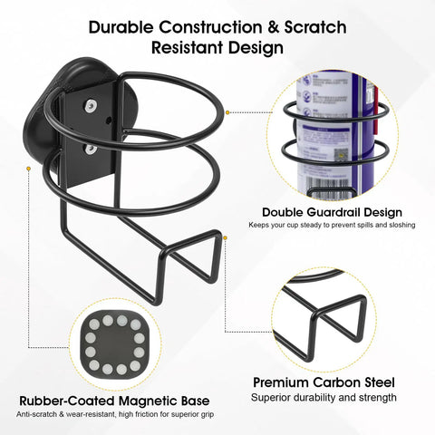Heavy Duty Magnetic Cup Holder With 12 Strong Magnets Delivers 20 Lb Holding Power showing design and features
